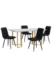 ABRIHOME Esstisch Set in Weiß Golden 5-tlg 140x80 cm mit goldenen Beinen Samt Stühlen