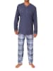 NORMANN Schlafanzug langarm mit karierter Jersey Hose in blau