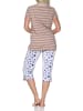 NORMANN Kurzarm Schlafanzug Capri Pyjama Streifen Übergrößen in creme