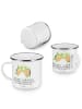 Mr. & Mrs. Panda Camping Emaille Tasse 50. Hochzeitstag mit Spruch in Weiß