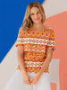 Sieh an! Kurzarmshirt in orange-rotbraun-bedruckt