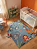 KADIMA DESIGN CASOLA Kinderteppich Blau 120x170 Dschungel Polypropylen Kinderzimmer in Blau