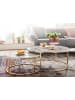 KADIMA DESIGN Couchtisch 2er-Set | Marmor-Optik Weiß-Gold, Metall, Rund in Gold