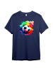 PAULGOS Kinder T-Shirt, Bunter Fußball in Navi-Blau