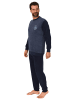 NORMANN Frottee Pyjama langarm Schlafanzug Bündchen - 58910 in blau-melange
