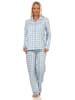 NORMANN Pyjama Jersey zum durchknöpfen Karo - 61823 in hellblau
