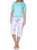 NORMANN Schlafanzug kurzarm Caprihose Pyjama Schleifen Motiv in türkis