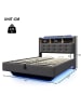 ABRIHOME Polsterbett in Grau 140x200 cm mit LED Stauraum USB C Leinenstoff