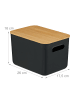 relaxdays 2x Aufbewahrungsbox in Schwarz/ Natur - (B)26 x (H)16 x (T)17,5 cm