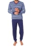 NORMANN Langarm Schlafanzug Pyjama Streifen in blau