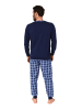 NORMANN Langarm Schlafanzug Bündchen und karierter Jersey Pyjamahose - 86151 in navy