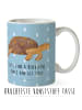 Mr. & Mrs. Panda Kaffeebecher Schildkröte MHerzieren mit Spruch in Blau Pastell