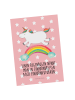 Mr. & Mrs. Panda Ansichtskarte Einhorn Regenbogen mit Spruch in Rot Pastell