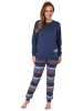 NORMANN Pyjama Bündchen und gestreifter Hose - 69179 in blau-melange