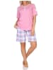 NORMANN Schlafanzug kurzarm Pyjama Shorty karierte Jersey Hose - 85271 in rosa