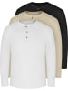 normani 3er Set Herren Langarm Shirts aus Bio-Baumwolle Neuville in Beige/Schwarz/Weiß