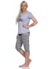 NORMANN kurzarm Schlafanzug Capri Pyjama Eulen "Nachteule" - 79942 in grau