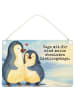 Mr. & Mrs. Panda Holzbild Pinguin umarmen Design mit Spruch in Weiß