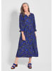 GOLDNER Kurzgröße:  Viskosekleid mit V-Ausschnitt in royalblau / marine / gemustert