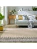 KADIMA DESIGN Wollteppich mit Noppeneffekt und geometrischem Bordürendesign in Beige-Grau