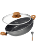 Stoneline Made in Germany Servierpfanne mit Deckel 24 cm, hoher Rand in Holzoptik