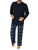 NORMANN Schlafanzug lang Pyjama karierte FlanellHose - 76563 in marine