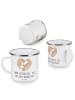 Mr. & Mrs. Panda Camping Emaille Tasse 4. Hochzeitstag Seidenhoc... in Weiß