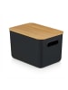relaxdays 2x Aufbewahrungsbox in Schwarz/ Natur - (B)26 x (H)16 x (T)17,5 cm