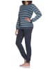 NORMANN Frottee Schlafanzug langarm Bündchen Streifenoptik in blau-mel.