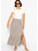SASSYCLASSY Maxi Volantsrock in Crinkle-Optik in Taupe
