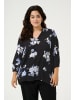 KAFFE curve Langarm-Bluse KCedina Regular fit in Black / Blue Flower Print