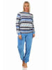 NORMANN Schlafanzug Pyjama langarm Norwegerlook Coralfleece in blau