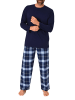 NORMANN Schlafanzug lang Pyjama FlanellHose Karo - 88248 in navy2