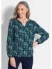 GOLDNER Florale Druckbluse mit V-Ausschnitt in petrol / gemustert