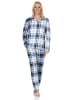 NORMANN Schlafanzug langarm Pyjama karierte Optik Jersey - 87043 in marine