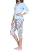 NORMANN Kurzarm Pyjama Caprihose floralem print in blau