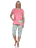 NORMANN Schlafanzug kurzarm Pyjama Capri Pyjamahose Kiwi print - 86376 in pink