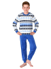 NORMANN Kinde langarm Schlafanzug Pyjama Bündchen Norweger Coralfleece in blau