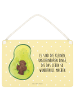 Mr. & Mrs. Panda Holzschild Avocado Kern mit Spruch in Gelb Pastell