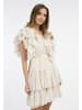 faina Damen Rüschenkleid in Wollweiss mit Goldenen Punkten