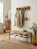 KADIMA DESIGN Design Wandgarderobe Akazie Massivholz / Metall 60 x 17 x 9 cm