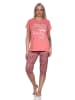 NORMANN Damen Capri Pyjama mit Allover-Muster und Frontprint in apricot