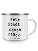 Mr. & Mrs. Panda Emaille Becher Spruch Umzug neue Stadt mit Spruch in Weiß