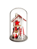 Atmosphera Créateur d'intérieur Glaskuppel mit Weihnachtshaus aus Holz in Rot, 12 cm