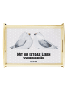 Mr. & Mrs. Panda Tablett Turteltauben Liebe mit Spruch in Grau Pastell