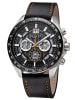 Regent Herrenuhr Chronograph mit Lederband Schwarz / Silber