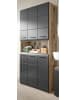Inn.Furn Hochschrank schwarz matt, Eiche, Badschrank Mehrzweckschrank 6-türig 90 x 185 cm