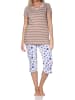 NORMANN Kurzarm Schlafanzug Capri Pyjama Streifen Übergrößen in creme