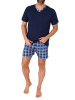 NORMANN Schlafanzug kurzarm Shorty mit karierter Jersey Hose - 86238 in navy