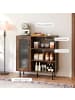 COSTWAY Sideboard Küchenschrank mit Glastür in Braun